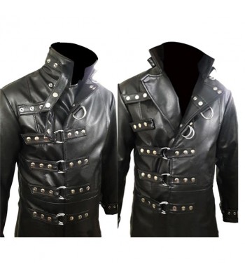 Men Genuine Leather Gothic Long Coat Black Van Helsing Jacket